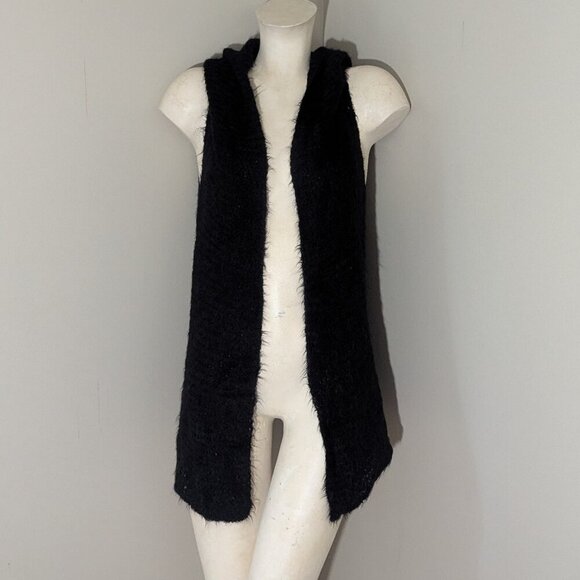 Eileen Fisher Alpaca Silk Hooded Vest Black Open Front Size M - Picture 3 of 7